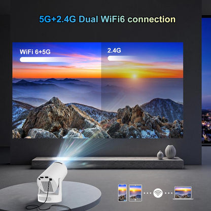 Mini Projector 4K Support with Dual-Band WIFI6 5G Wireless 5.4 Bluetooth Android 11, Soundbase Speaker, Manual Focus, Auto Vertical Keystone 180°Rotatable Portable Proyector for Home Bedroom Outdoor