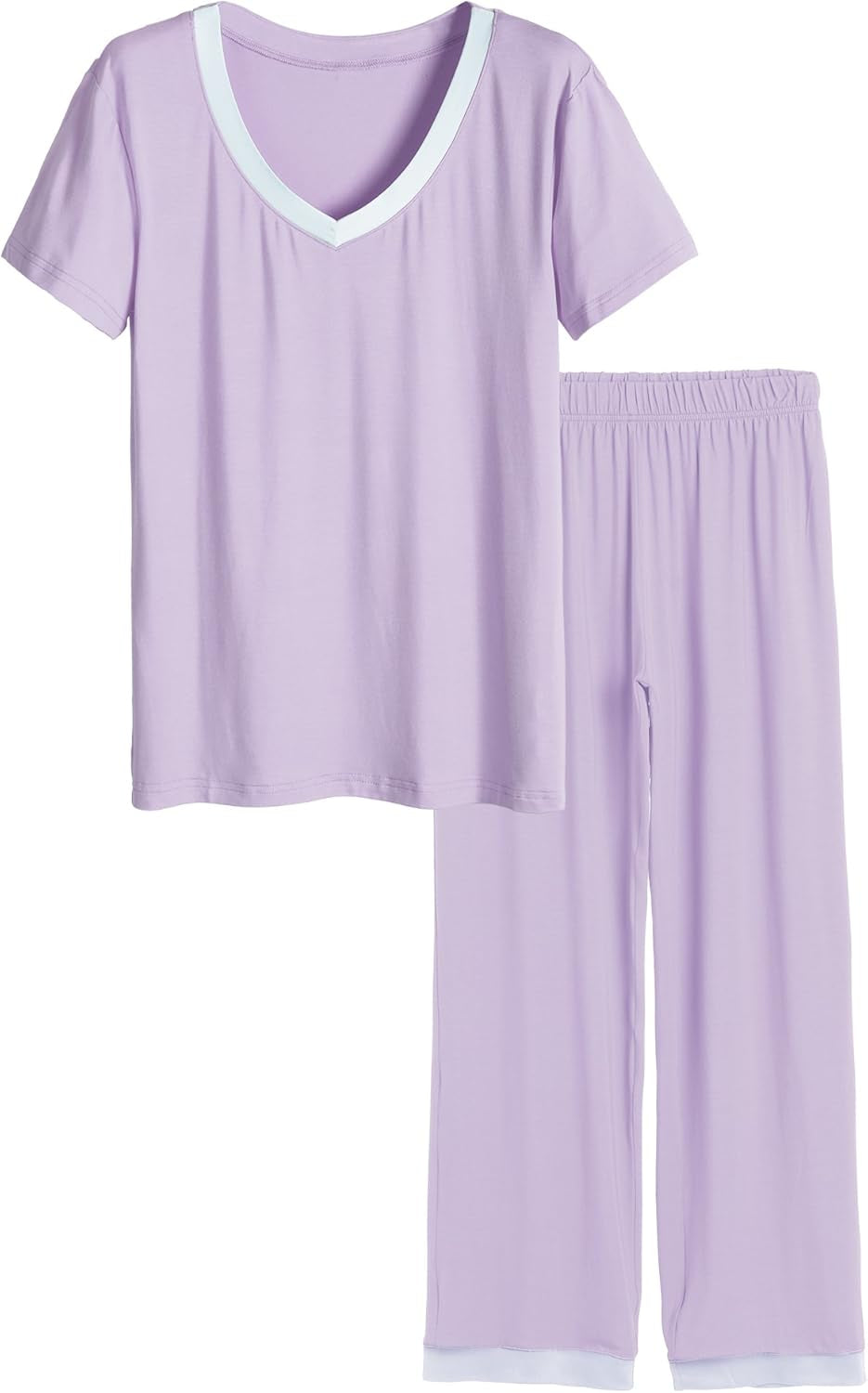Women'S V-Neck Sleepwear Short Sleeves Top with Pants Pajama Set