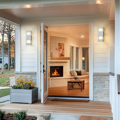 Porch Lights Outdoor Modern - IP64 Waterproof Aluminum and Tempered Glass Cover, 13" Rectangular Up/Down Wall Sconce for Porch, Garage & Patio, Exterior Lighting, White, 2 Pack