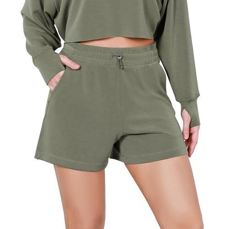 ODODOS Modal Soft Relaxed Shorts for Women Adjustable Shockcord High Waist Casual Shorts with Pockets