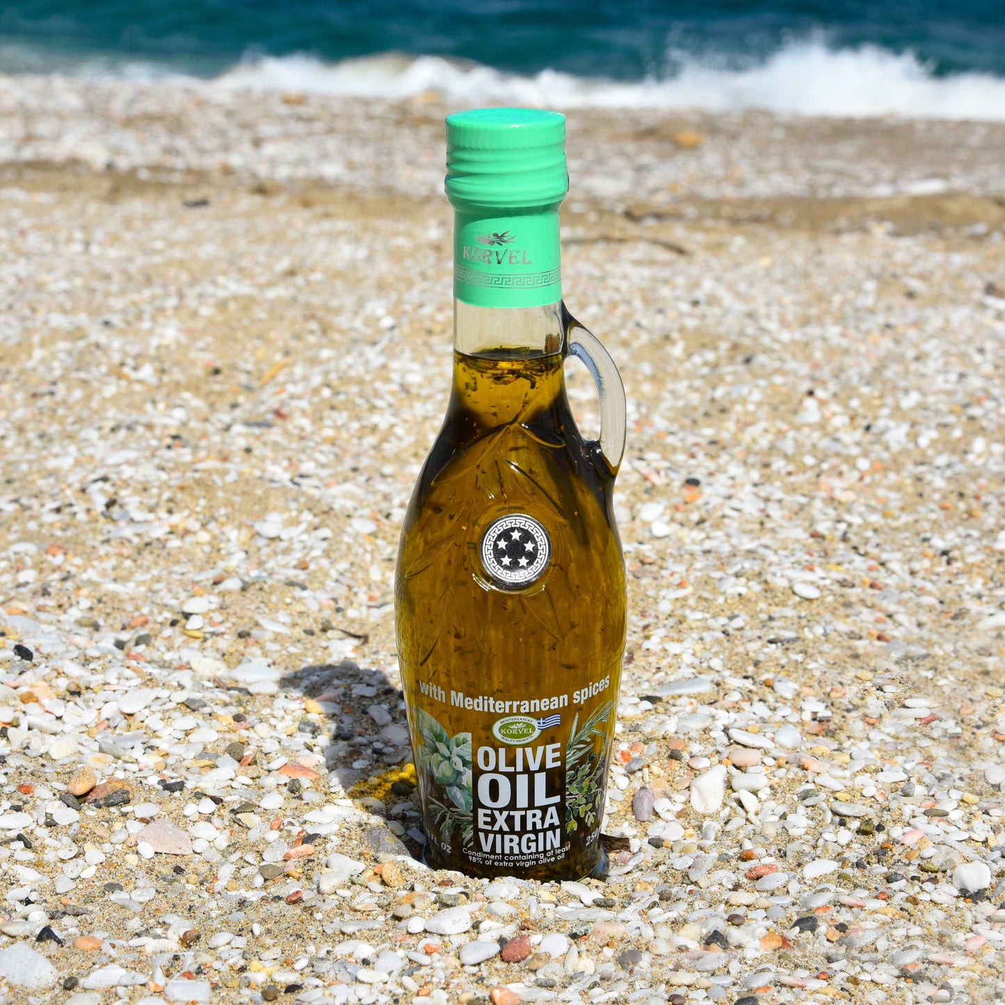 KORVEL Greek Extra Virgin Olive Oil with Mediterranean herbs, Amphora 8.45 fl oz (250ml)