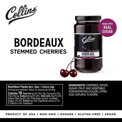 Bordeaux Stemmed Dark Cherries Cocktail Garnish 10 oz