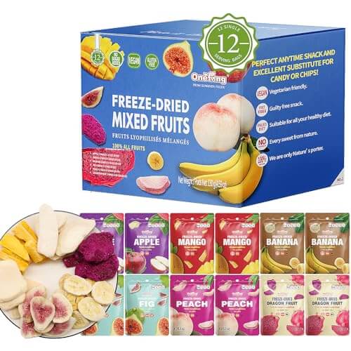ONETANG Freeze-Dried Mixed Fruit - 12 Single-Serve Packs | Healthy Snack, Non-GMO, No Added Sugar