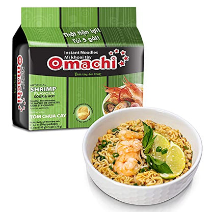 OMACHI Golden Potato Noodles - Hot and Sour Shrimp Flavor - Made with Natural Ingredients (Hot & Sour Shrimp, Pack of 5)