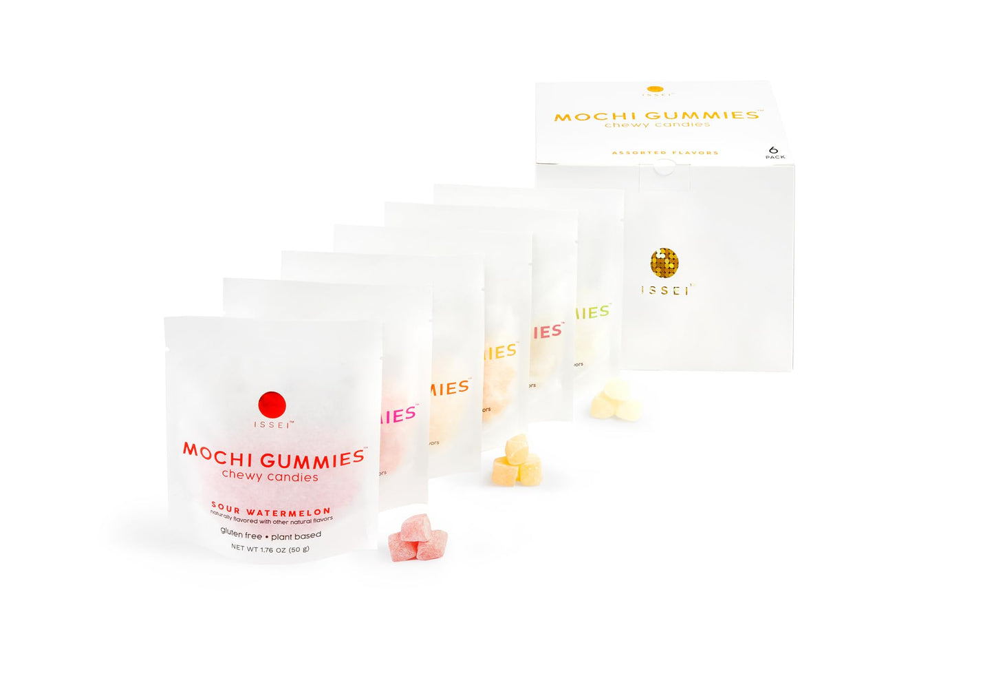 TikTok Viral - ISSEI Mochi Gummies, Award-Winning Japanese Chewy Candy | Rainbow Variety 6-Pack (1.76oz)