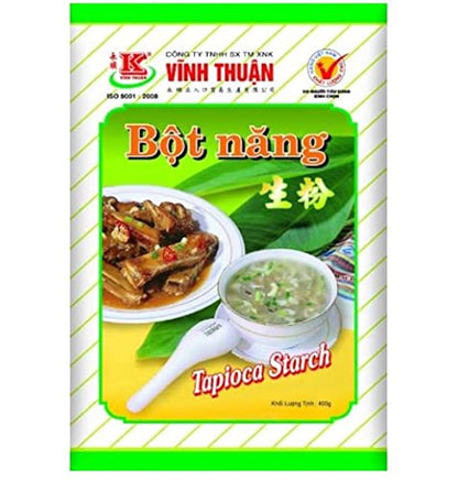 Vinh Thuan Bot Nang (Tapioca Starch) 400g - Tapioca flour is also used in recipes for Asian-European dishes in restaurants or in the family with stir-fried dishes, soups or rolls...