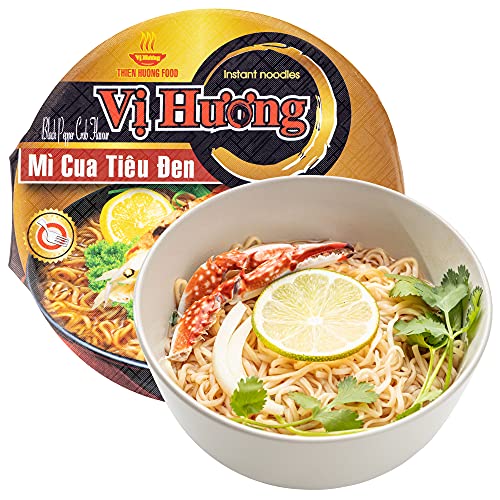 VI HUONG Instant Noodles Bowl – Authentic Vietnamese Instant Ramen Soup - Pack of 12 (Black Pepper Crab)