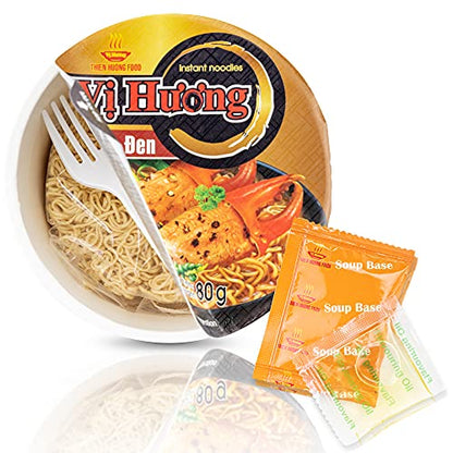 VI HUONG Instant Noodles Bowl – Authentic Vietnamese Instant Ramen Soup - Pack of 12 (Black Pepper Crab)