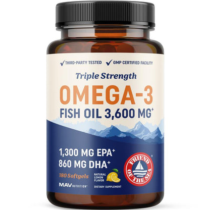 Triple Strength Omega 3 Fish Oil 1200 Mg | EPA & DHA | Wild Caught, Sustainably Sourced Omega-3 Fatty Acids | Premium Burpless Fish Oil Supplements