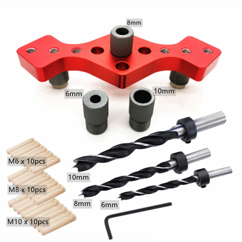 Woodworking 6/8/10Mm Vertical Pocket Hole Jig Self Centering Dowel Drill Guide Pin Fixture Sliding Drilling Punch Guide Set