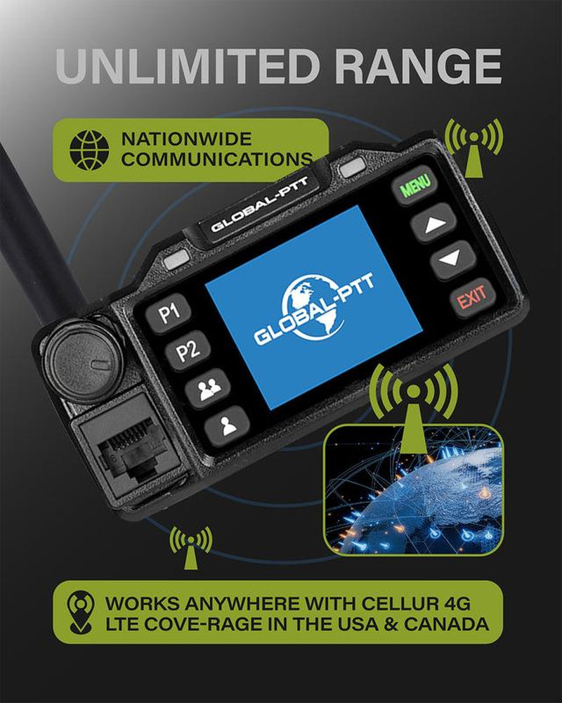 Global-Ptt V1 Walkie Talkie Vehicle Radio Station with 4G LTE GPS Function Dual Pack Portable Audio Radio for Nationwide Communication