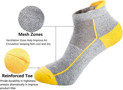 Mens Low Cut Ankle Athletic Socks Cotton Mesh Cushioned Running Ventilation Sports Tab Socks 5Pack