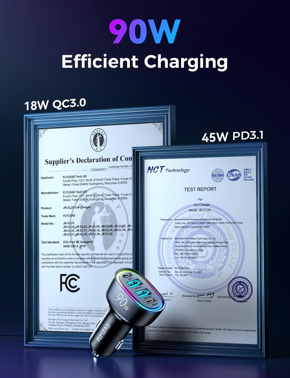 Car Charger USB C 90W 4-Port Car Phone Charger Compatible with Iphone 17/16/15/14/13/12 Pro Max plus [A Must for Family Travel] Super Fast Charging Cigarette Lighter Adapter Port