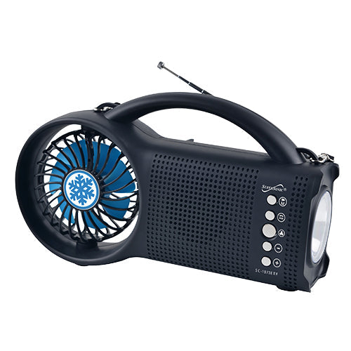 Solar Power Bluetooth Speaker with FM Radio / LED Torch Light / Fan (SC-1073ERF)