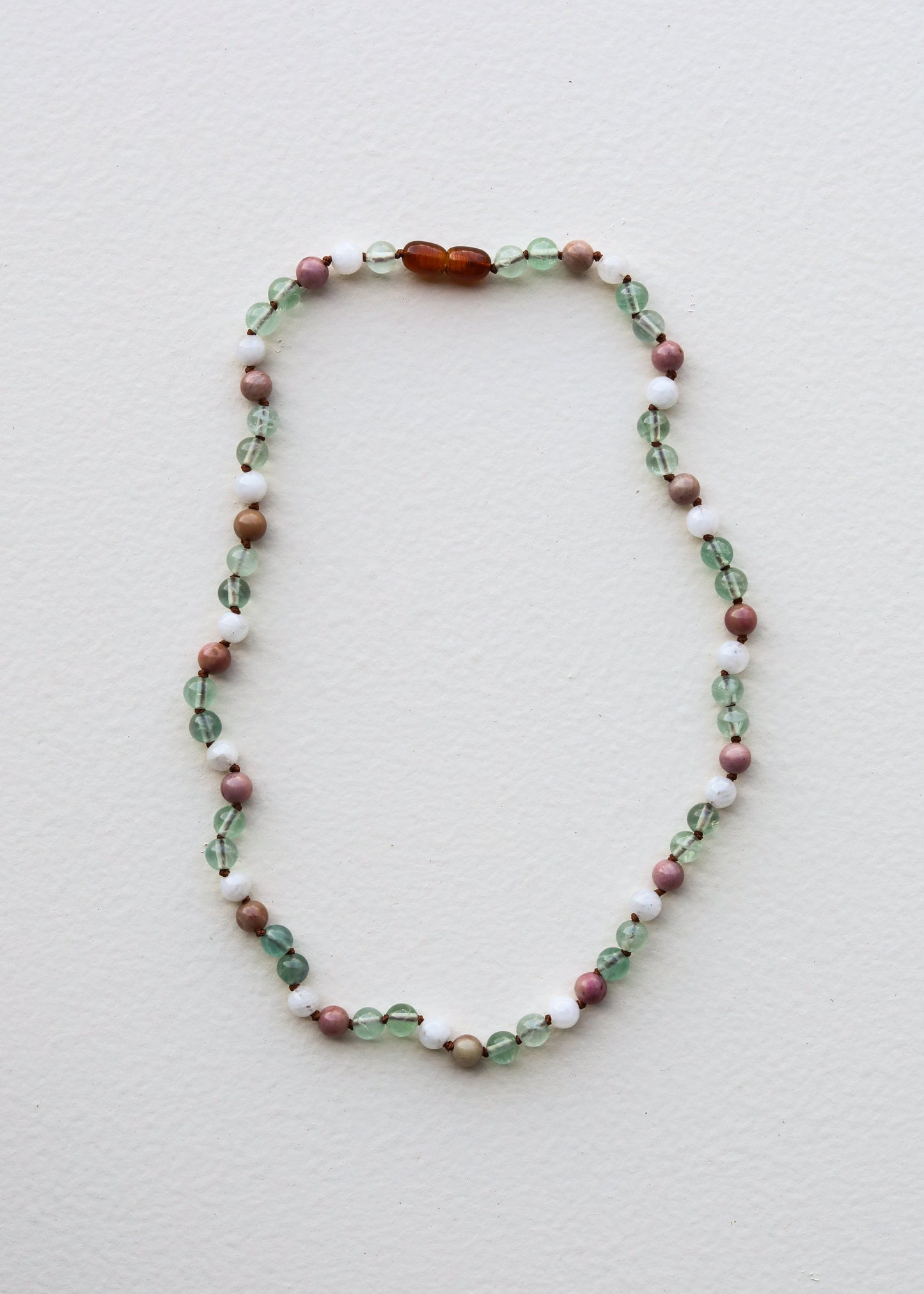 Fluorite + Moonstone + Rhodonite || Natural Gemstone Necklace