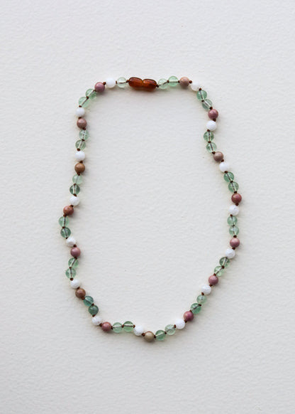 Fluorite + Moonstone + Rhodonite || Natural Gemstone Necklace
