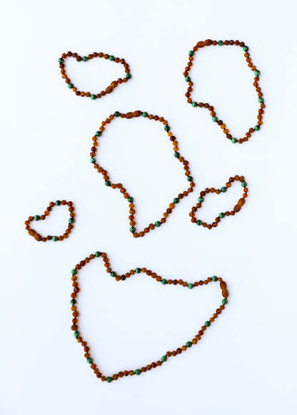 Baltic Sea Amber + Malachite Halo|| Necklace