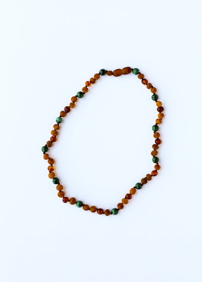 Baltic Sea Amber + Malachite Halo|| Necklace