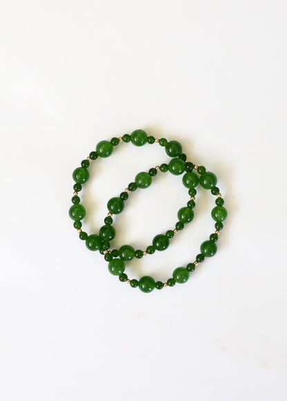 Green Jade + 14k Gold Filled || Stretch Bracelet