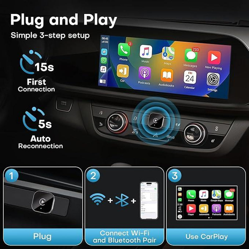 2025 Wireless Carplay Adapter for Iphone/Android - Fast Connection,No Latency,Hands-Free Call Wireless Adapter Electronic Charger Carplay Dongle