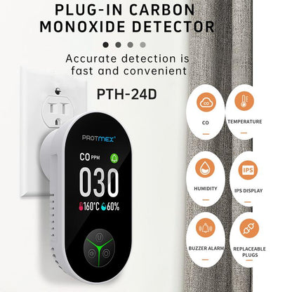 Protmex Portable Carbon Monoxide Detectors & Natural Gas Detector Plug In, Temperature Humidity Sensor Built-In, Gas & CO Monitor Alarm Sound Warning for Kitchen/Garage/Travel