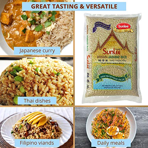 Sunlee Brown Jasmine Rice - 5 lbs Long Grain Brown Rice, Fragrant Aroma, Great for Vegans & Vegetarians, Naturally Gluten-Free