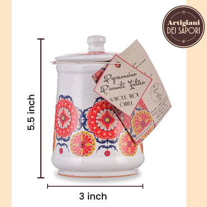 Artigiani dei Sapori, Dried Whole Hot Chili Peppers Ceramic Jar, 0.7oz (19g)