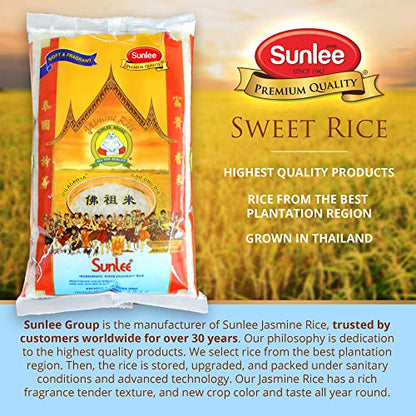 Sunlee Thai Jasmine Rice - 5 Lbs. Long Grain White Rice, Aromatic Thai Hom Mali, Great for Vegans & Vegetarians, Naturally Gluten-Free