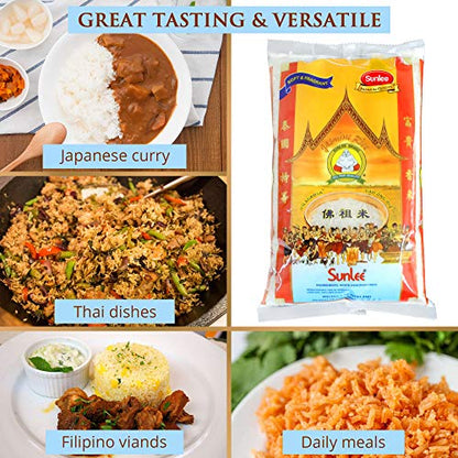 Sunlee Thai Jasmine Rice - 5 Lbs. Long Grain White Rice, Aromatic Thai Hom Mali, Great for Vegans & Vegetarians, Naturally Gluten-Free
