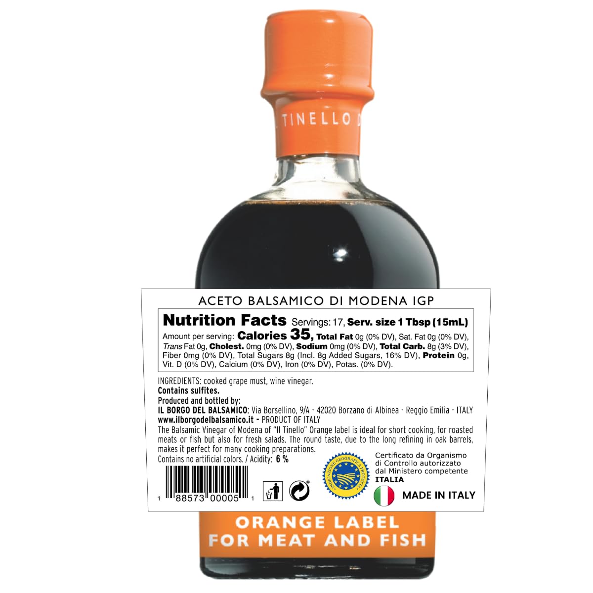 IL TINELLO, Aceto Balsamico di Modena IGP, Orange Label, (8.5 fl oz) 250ml