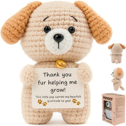 Teacher & Boss Appreciation Gift – Handmade Crochet Puppy Plush with Thank You Card – Cute Stuffed Animal for Mentor, Mom & Dad – Graduation, Christmas, Boss’s Day (Thank You)