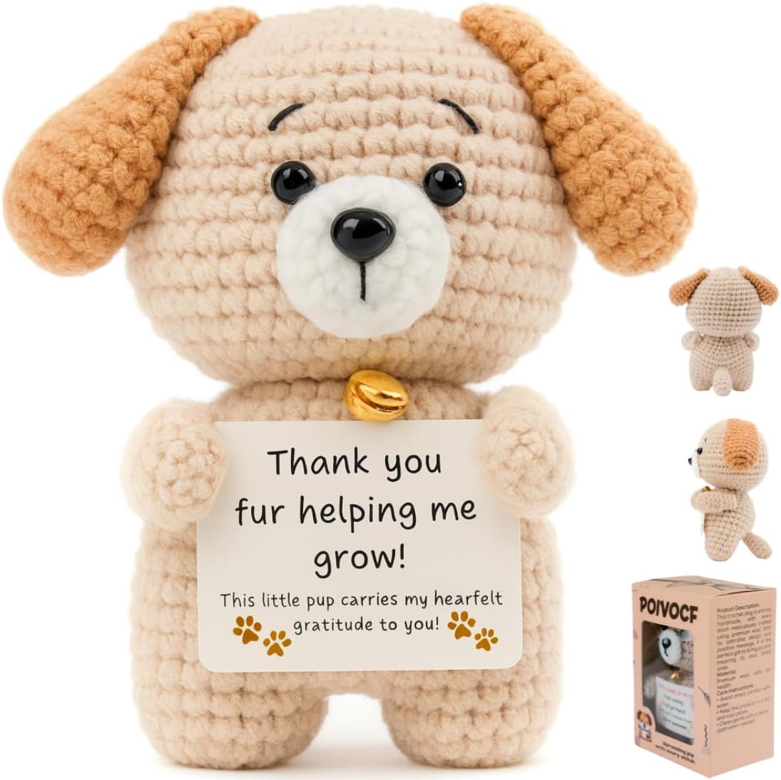 Teacher & Boss Appreciation Gift – Handmade Crochet Puppy Plush with Thank You Card – Cute Stuffed Animal for Mentor, Mom & Dad – Graduation, Christmas, Boss’s Day (Thank You)
