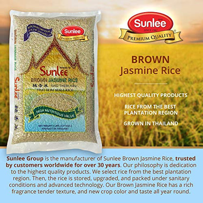 Sunlee Brown Jasmine Rice - 5 lbs Long Grain Brown Rice, Fragrant Aroma, Great for Vegans & Vegetarians, Naturally Gluten-Free