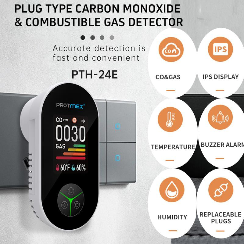 Protmex Portable Carbon Monoxide Detectors & Natural Gas Detector Plug In, Temperature Humidity Sensor Built-In, Gas & CO Monitor Alarm Sound Warning for Kitchen/Garage/Travel