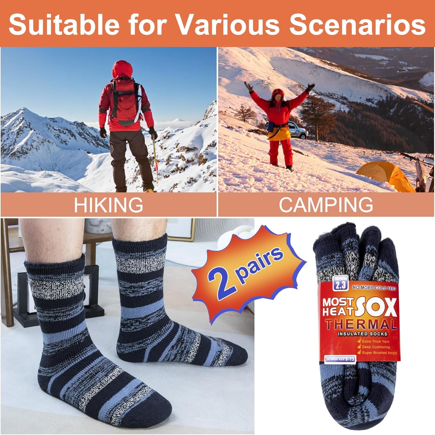 Thermal Socks for Men, Winter Warm Socks Mens for Cold Weather Extreme Temperatures