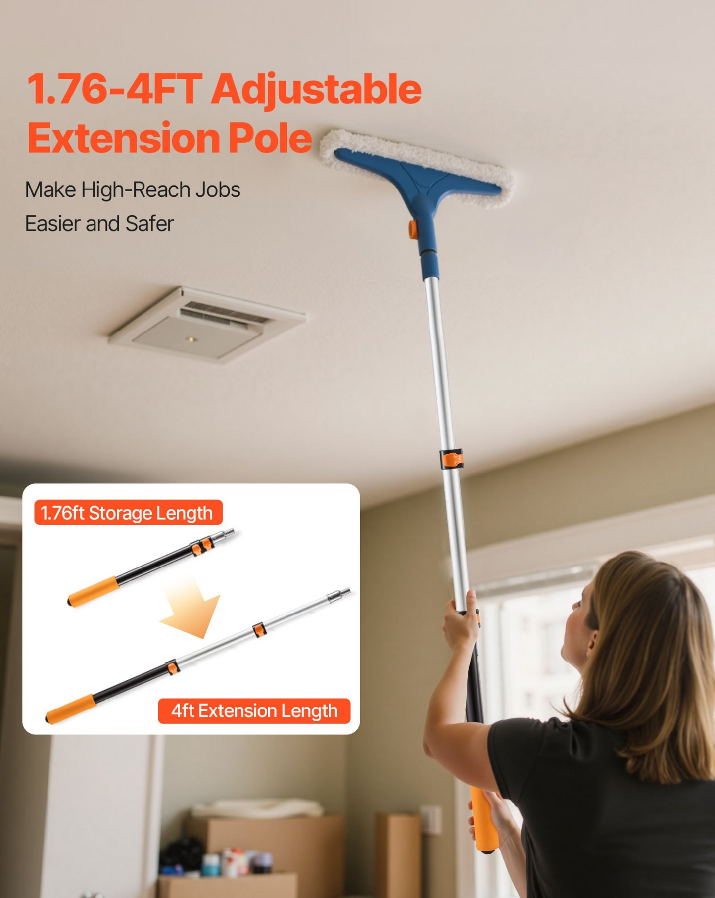Telescopic Extension Pole 1.76-4 FT Multi-Purpose for Painting Cleaning