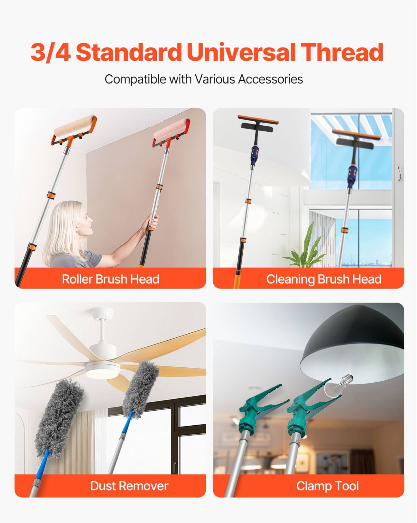 Telescopic Extension Pole 1.76-4 FT Multi-Purpose for Painting Cleaning