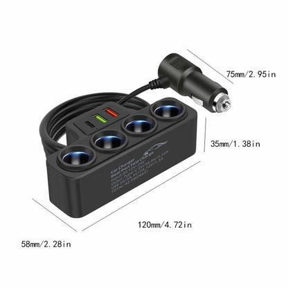 120W Car 4-Socket Adapter with PD Fast Charge,Qc3.0 & PD 3 Charging Ports, Super Fastcharger Adapter for 12V/24V Vehicles
