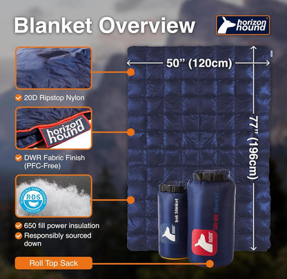 down Camping Blanket - Outdoor Travel Quilt | Sustainable, Insulated, Lightweight & Warm Gear for Sleep, Camping, Stadium, Hiking & Festivals | Water Resistant, Packable & Compact