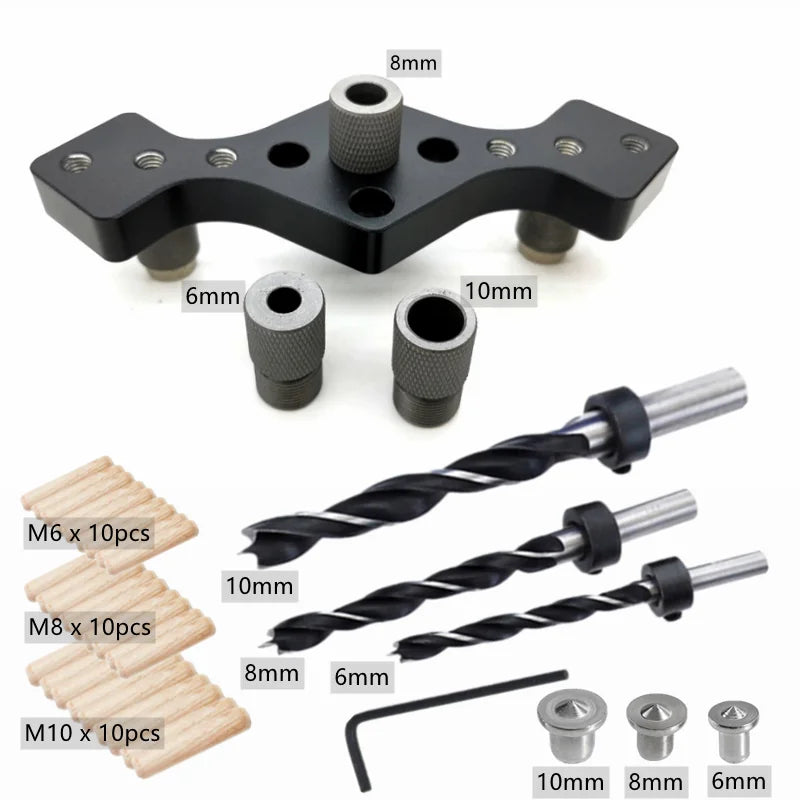 Woodworking 6/8/10Mm Vertical Pocket Hole Jig Self Centering Dowel Drill Guide Pin Fixture Sliding Drilling Punch Guide Set