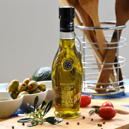KORVEL Greek Olive Oil Set, 4 x 8.45 fl oz – Herbs, Chili, Truffle, Classic EVOO