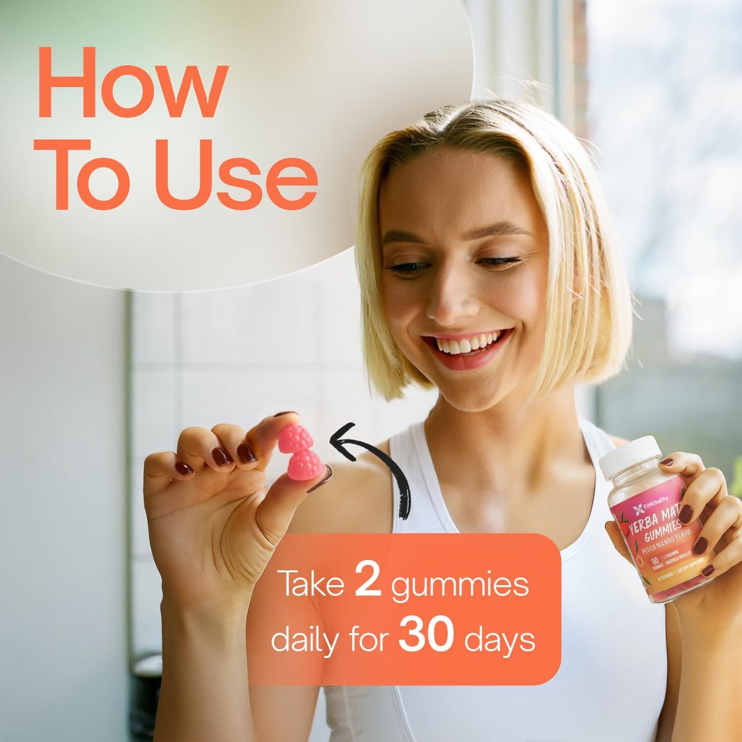 Yerba Mate Gummies – Super Focus & Energy Support – Formulated with Yerba Mate Extract, L-Theanine, Rhodiola, Ginseng, Choline, B12 – Peach Mango Flavor