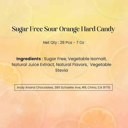 Andy Anand Chocolatier Sugar Free Sour Orange Hard Candy Boiled in Copper Kettle for Unique Taste - Naturally Flavored & Sweetened - Non-GMO, Gluten Free, Keto & Diabetic Friendly, Europe Special (28 Pcs - 7 Oz)