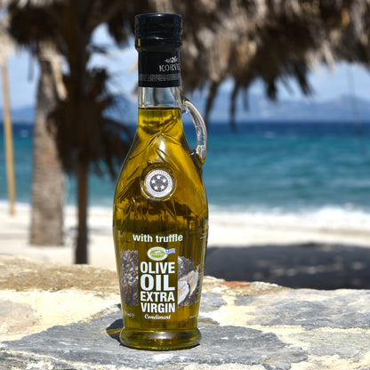 KORVEL Greek Extra Virgin Olive Oil with Truffle-flavored, Amphora 8.45 fl oz (250ml) - 6 pack