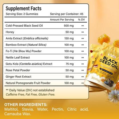 Black Seed Oil Gummies | Hair, Skin & Nail Nourishment | Pomegranate Flavor