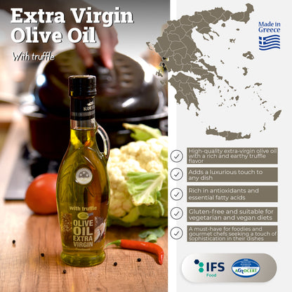 KORVEL Greek Extra Virgin Olive Oil with Truffle-flavored, Amphora 8.45 fl oz (250ml) - 6 pack