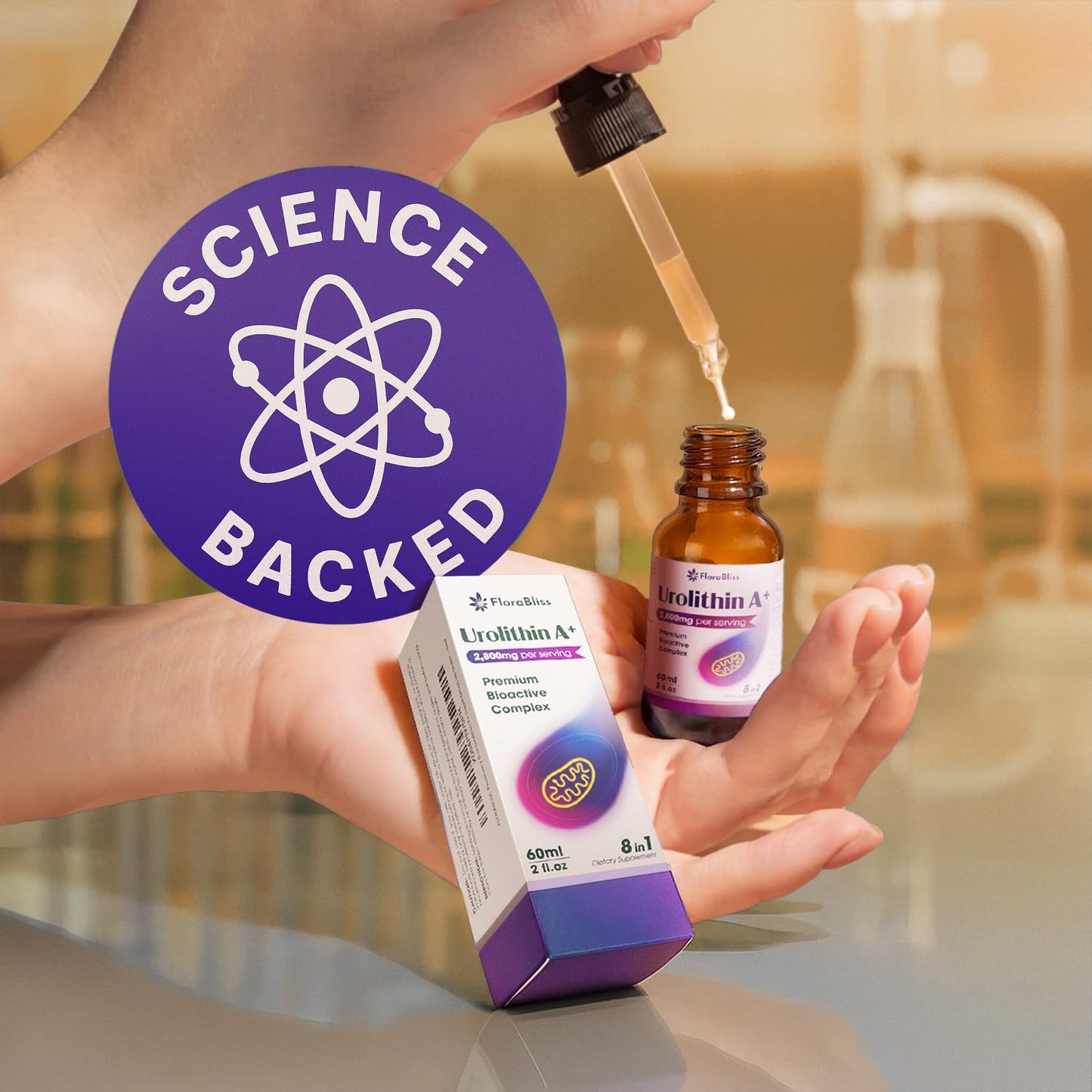 Urolithin A Supplement 2800 mg Liquid Drops | with Trans-Resveratrol, Collagen Peptides, Pomegranate Extract, Hyaluronic Acid, Vitamin E & C