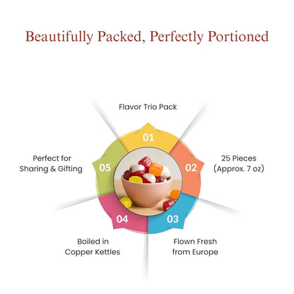 Andy Anand Sugar-Free Trio Hard Candy, 25 pc – Strawberry, Orange & Lemon, European Imported, Keto & Diabetic-Friendly Gourmet Gift Box