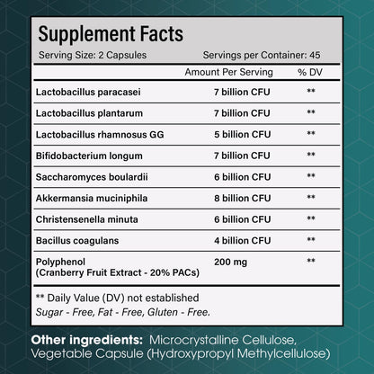 Christensenella Minuta and Akkermansia, Bifidobacterium longum, 8 Probiotic Strains, 50 Billion CFU with Cranberry Extract, Gut Health & Immune Support
