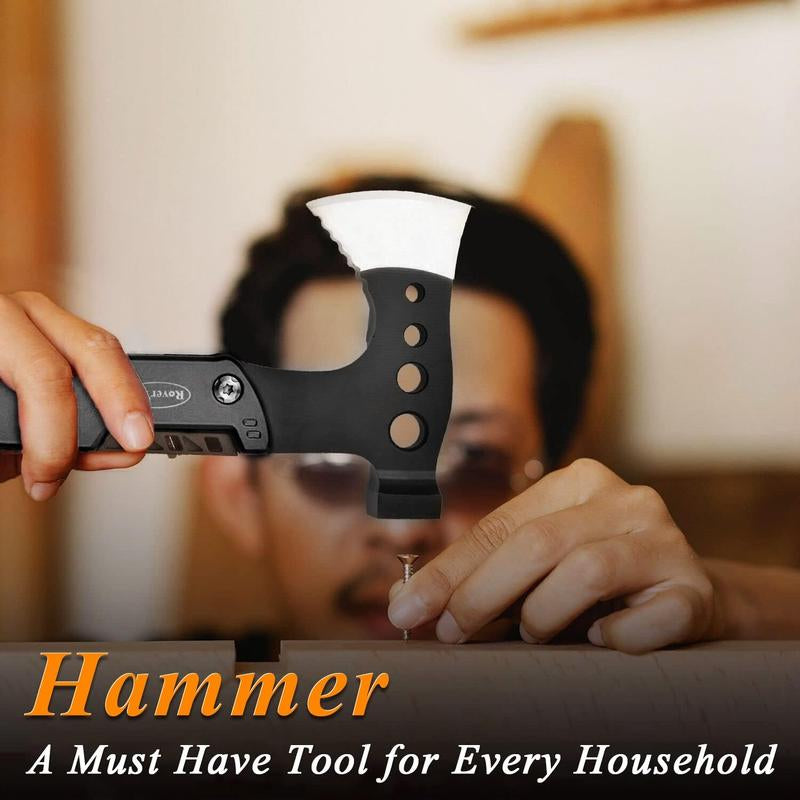 Rovertac Multi Tool Camping Axe Hatchet 11-In-1 Multitool Camping Gear Survival Tool with Axe Knife Hammer Saw Bottle Can Opener Screwdrivers Nylon Sheath Gifts for Men Perfect Camping Hiking Survival